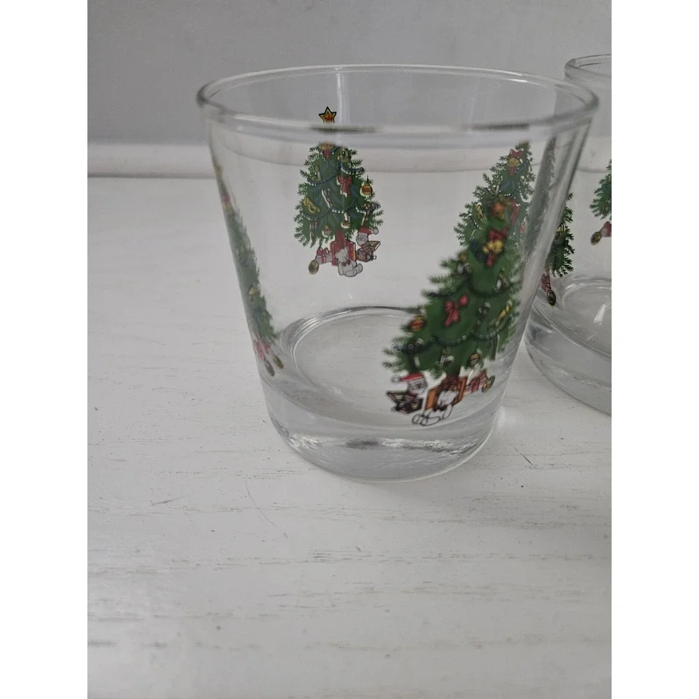 Christmas Tree Glasses Lowball Whiskey Rocks Retro Glass Set of 3 Vintage‎